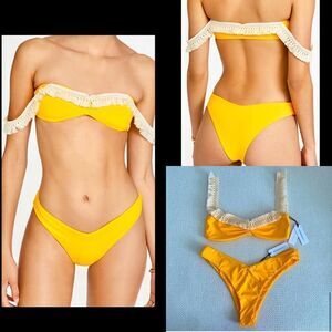 NWT WeWoreWhat Bikini Set Tassel Fringe Boho Tulum